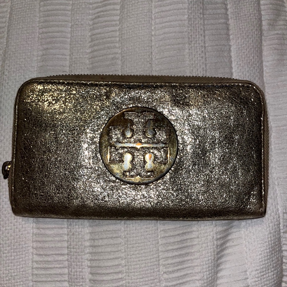 Gold metallic Tory Burch Wallet